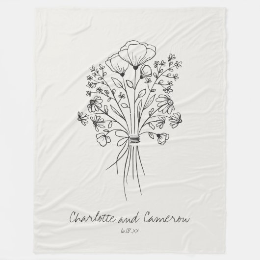 Boho-Blumen-Linienzeichnung Personalisiert Cloud W Fleecedecke (Vorderseite)