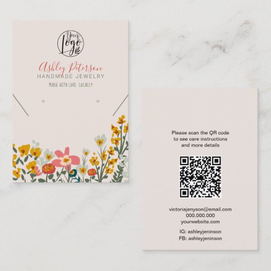 Boho Blumen Logo Schmuck Ohrring Halskette Qr Code Visitenkarte (Vorne/Hinten)