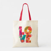Boho-Blumen LOVE – Farbexplosion-Typografie Tragetasche (Rückseite)