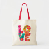 Boho-Blumen LOVE – Farbexplosion-Typografie Tragetasche (Vorne)