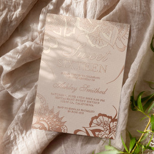Boho-Blumen-Mandala-Rosa-schick Sweet 16 Folieneinladung