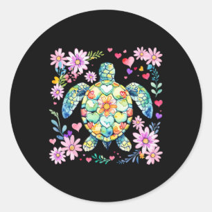 Boho-Blumen- Meeresschildkröte Ozean-Tier Sommer-V Runder Aufkleber