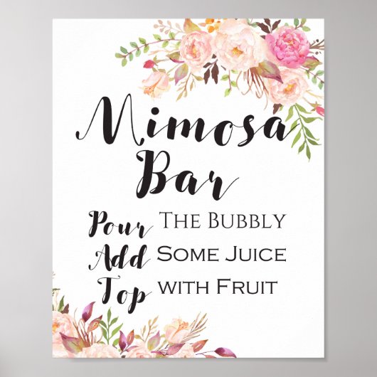 Boho-Blumen-Mimosa-Bar-Schild Poster (Vorne)