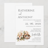 Boho-Blumen mit Ring-Hochzeit Einladung (Vorne/Hinten)