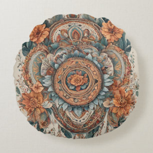 Boho-Blumen Moderne Kunst Runde Kissen