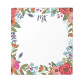 Boho-Blumen-Monogramm Notizblock (Vorderseite)