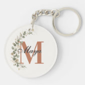 Boho-Blumen-Monogramm personalisiert Schlüsselanhänger (Rückseite)