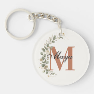 Boho-Blumen-Monogramm personalisiert Schlüsselanhänger