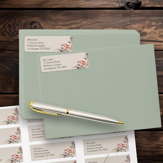 Boho-Blumen neutrale Beige-Rücksendeadresse