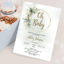 Boho-Blumen- Oh Baby-Grün- und Gold-Baby-Party