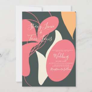 Boho-Blumen-Organische Formen Pink Orange Hochzeit Einladung