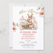 Boho-Blumen-Osterhase-Geburtstag Einladung (Vorderseite)