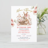 Boho-Blumen-Osterhase-Geburtstag Einladung (Stehend Vorderseite)