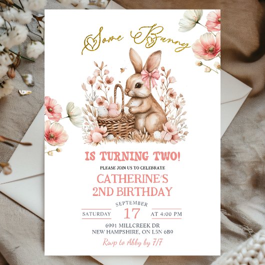 Boho-Blumen-Osterhase-Geburtstag Einladung