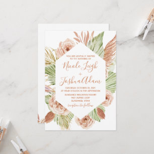 Boho-Blumen, Palme und Pampas-Terrakotta-Hochzeit Einladung