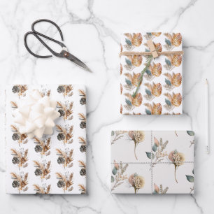 Boho-Blumen- Palmwedel Pampasgras Geburtstag Geschenkpapier Set