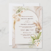Boho-Blumen Pampas Budget QR-Code Hochzeit Einladung (Vorderseite)