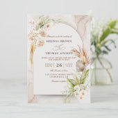 Boho-Blumen Pampas Budget QR-Code Hochzeit Einladung (Stehend Vorderseite)