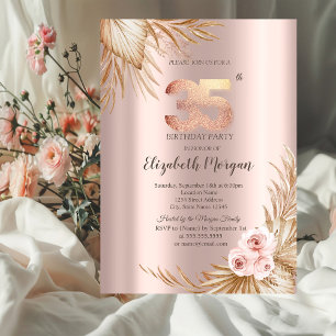 Boho Blumen Pampas Rose Gold 35. Geburtstag Einladung