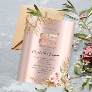 Boho Blumen Pampas Rose Gold 85. Geburtstag Einladung