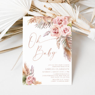 Boho-Blumen- Pampas-Roségold-Baby-Party Einladung