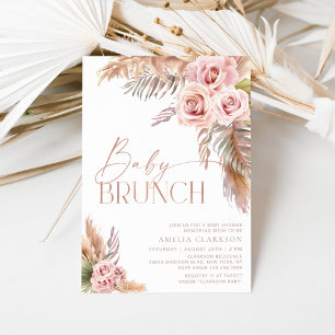 Boho-Blumen- Pampas-Rosen-Gold-Babyparty-Einladung Einladung