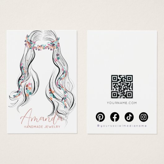 Boho-Blumen-Pastell-Wellige-Haarschmuck-Karten (Vorne & Hinten)