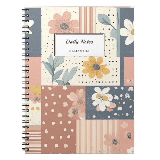 Boho-Blumen-Patchwork in Terrakotta und Salbei Notizblock (Vorderseite)