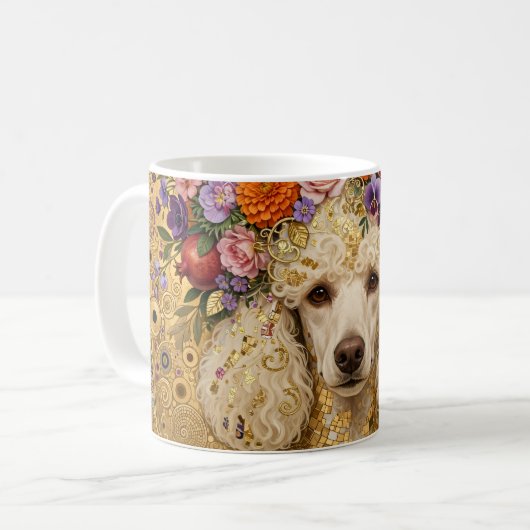 Boho-Blumen-Pudel Kaffeetasse (Vorderseite Links)