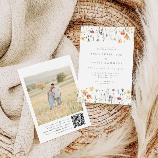 Boho-Blumen-QR-Code-Foto-Hochzeitseinladung Einladung