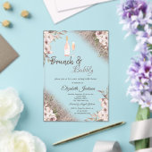 Boho-Blumen Rose Gold Glitter Frühstück & Champagn Acryleinladungen (In Situ (Hochzeit))