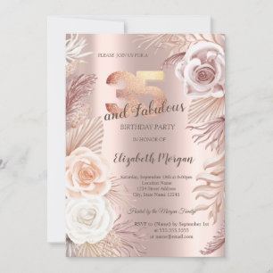 Boho Blumen Roségold 35. Geburtstagsfeier Einladung