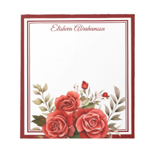 Boho Blumen Rote Rosen Notizblock