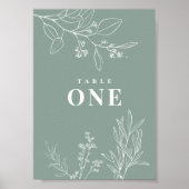 Boho-Blumen-Sagegrün-Tischnummern-Plakat Poster (Vorne)