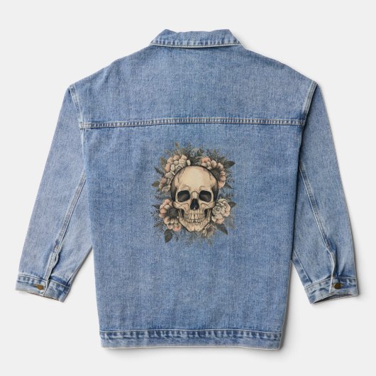  Boho-Blumen-Schädel  Jeansjacke (Rückseite)