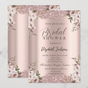 Boho Blumen Schöner Rahmen Roségold Brautparty  Einladung