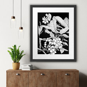 Boho-Blumen-Schwarz-Tinte-Botanischer Skizze Poster