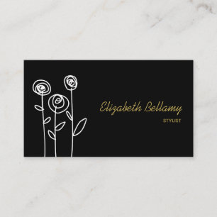 Boho-Blumen Schwarz-Weiß Minimalistisch Visitenkarte