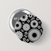 Boho-Blumen Schwarz-Weiß-Vektor-Blumenmuster Button (Vorne & Hinten)