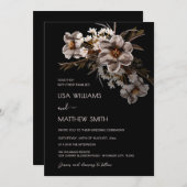 Boho-Blumen schwarzer Hintergrund Einladung (Vorne/Hinten)