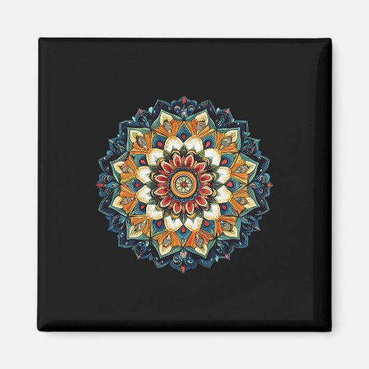 Boho-Blumen-Sonnen-Mandala für Meditation Magnet (Vorne)