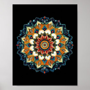 Boho-Blumen-Sonnen-Mandala zur Meditation Poster
