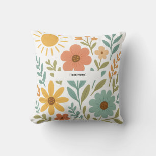 Boho-Blumen-Sonnenkissen Text/Name hinzufügen Kissen