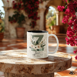 Boho-Blumen-Tasse mit Buchstabe Z und personalisie Zweifarbige Tasse