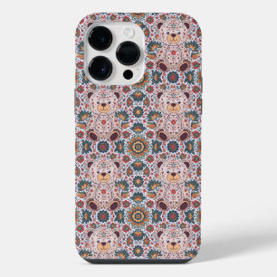 Boho-Blumen-Teddybär und ornamentales Mandala naht iPhone 14 Pro Max Hülle