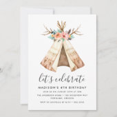 Boho Blumen Teepee | Geburtstagsfeier Einladung (Vorderseite)