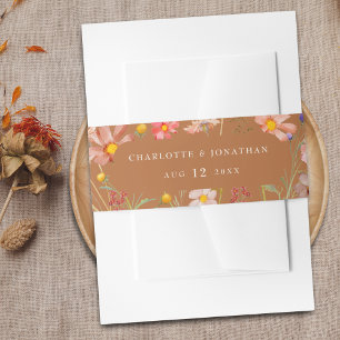 Boho-Blumen-Terrakotta-Beige-Herbsthochzeit Einladungsbanderole