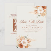 Boho-Blumen-Terrakotta-QR-Code-Hochzeit Save The Date (Vorne/Hinten)