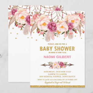 Boho-Blumen-Traumfänger-Baby-Shower-Mädchen Einladung