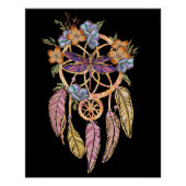 Boho Blumen-Traumfänger mit Libelle Poster (Vorderseite)